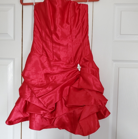 80's Vintage Red Satin Jessica McClintock Gunne Sax Cocktail Dress Size 3/4 XS - Picture 2 of 5